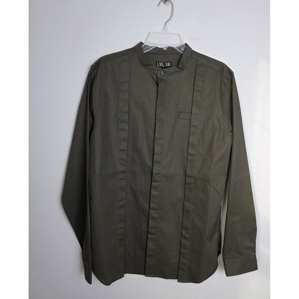 LVL XIII Designer $225 Shirt‎ Men's Size L Green Button-Up Collar Long Sleeve